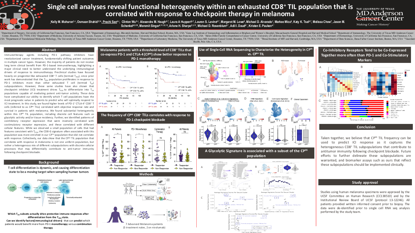 Single cell analyses reveal functional heterogeneity within an exhausted CD8+ TIL population that is correlated with response to checkpoint therapy in melanoma